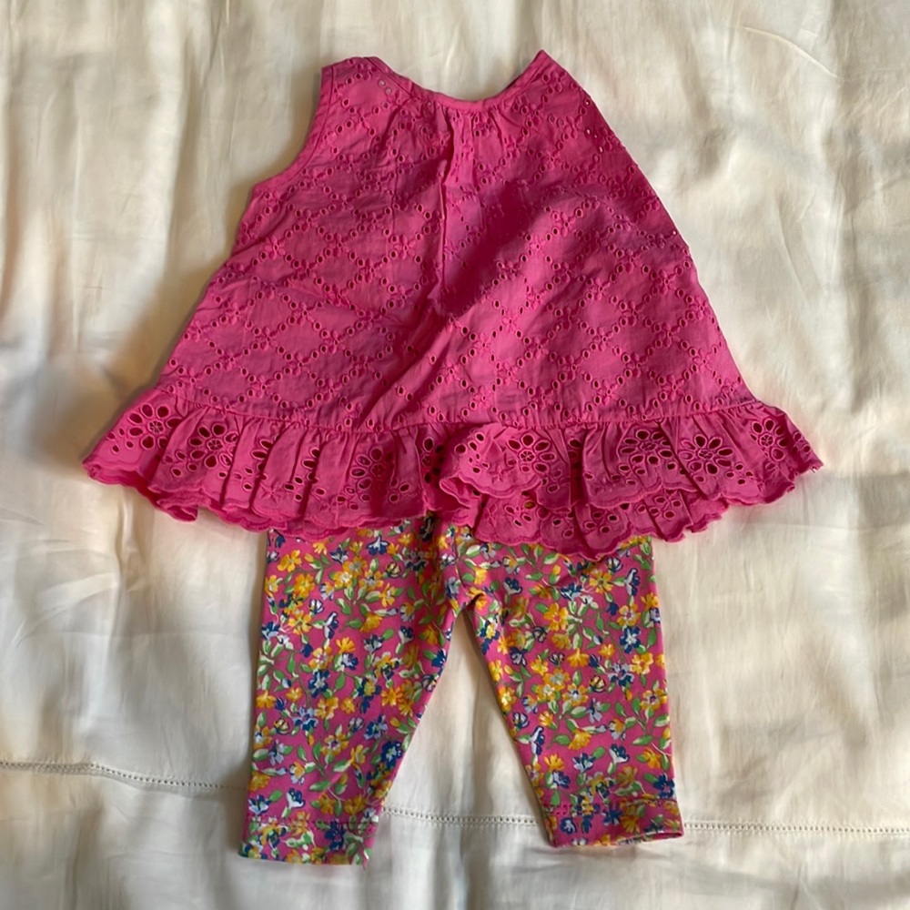 Ralph Lauren - 3 months - Pink Eyelet Top and Floral Leggings